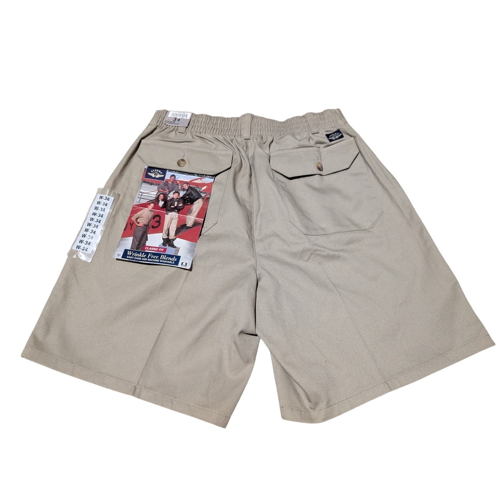 Dockers Shorts Mens 34 Khaki Flyers Classic Fit Pleated Elastic Back 90s Vintage